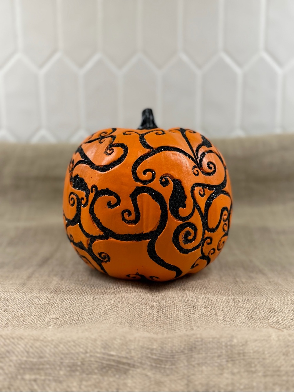 Decorative Halloween Pumpkin with Black Swirl Design
